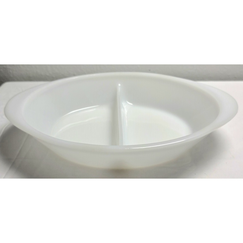 Vintage Glasbake Oval Divided Baking Dish Pan White Milk Glass J-2352 USA 8.5x12